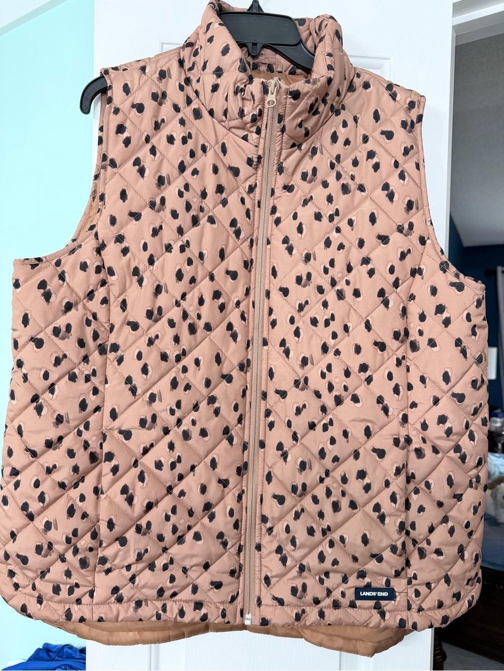 Lands' End Ladies Quilted Tan Leopard Vest